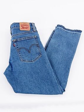 Levi’s Wedgie Straight Jeans 29 High Rise Raw Hem Button Fly Medium Wash